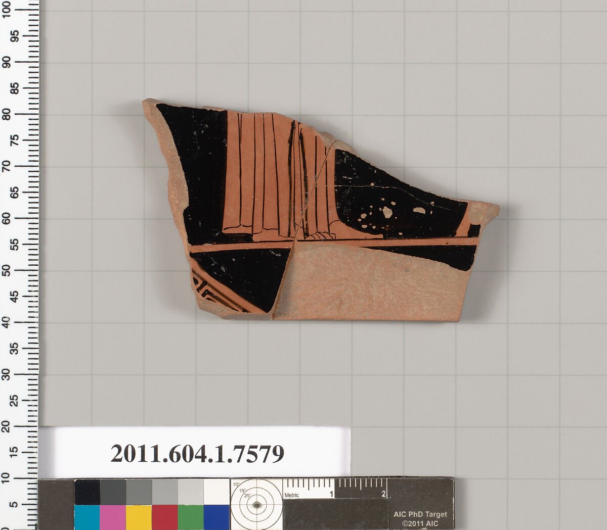 Terracotta fragment of a kylix (drinking cup), Terracotta, Greek, Attic