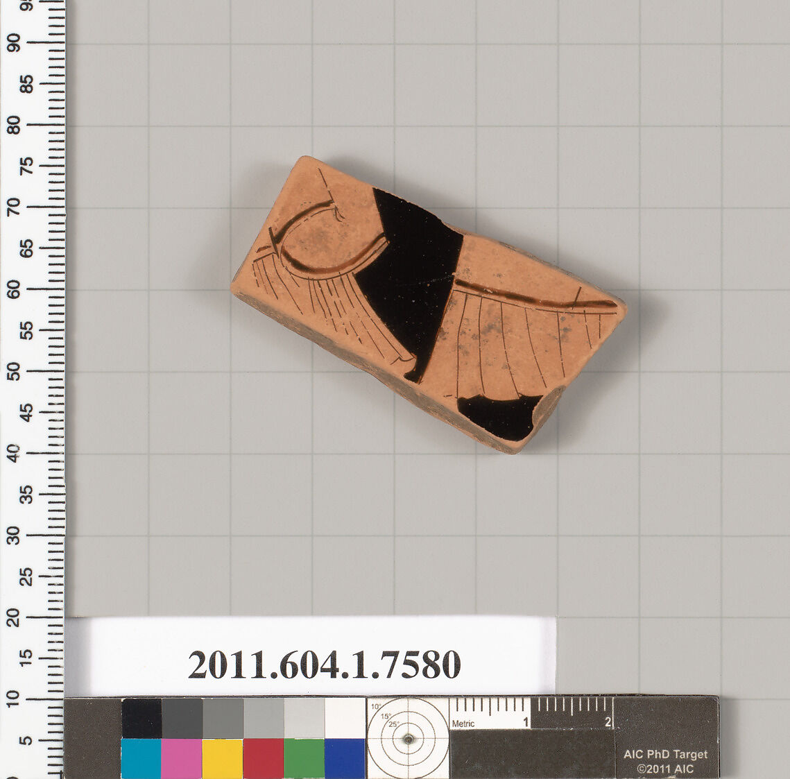 Terracotta fragment of a kylix (drinking cup), Terracotta, Greek, Attic