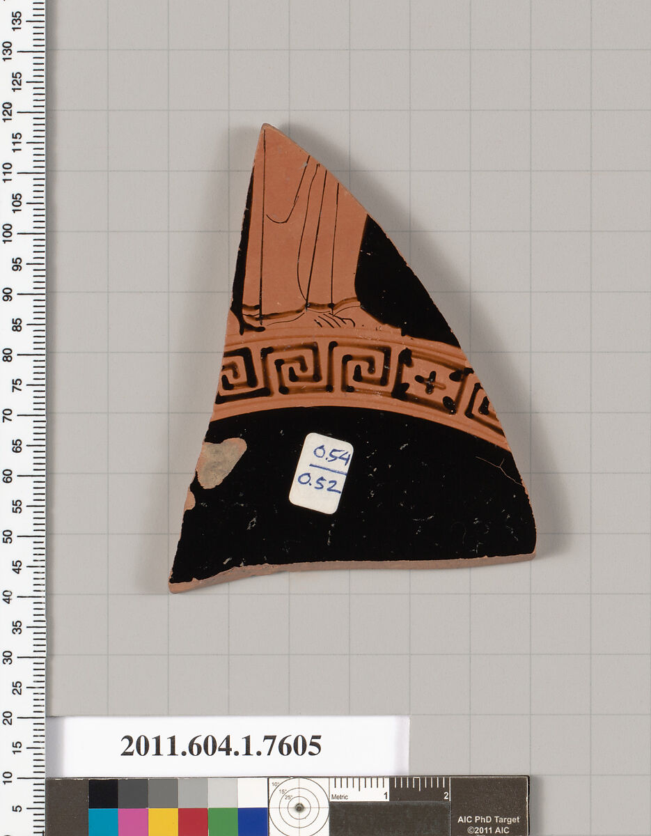 Terracotta fragment of a kylix (drinking cup), Terracotta, Greek, Attic