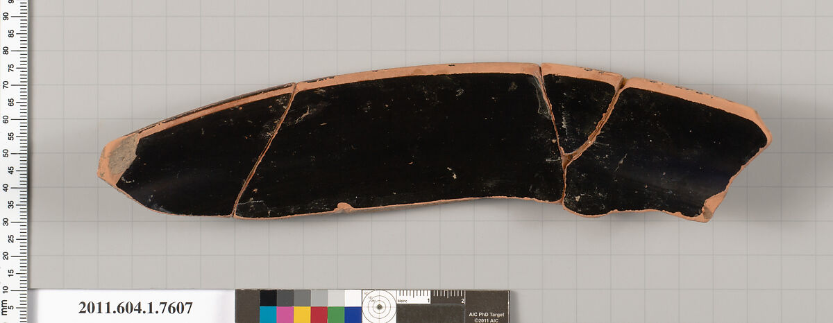 Terracotta fragment of a kylix (drinking cup), Terracotta, Greek, Attic