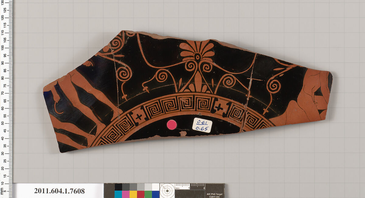 Terracotta fragment of a kylix (drinking cup), Terracotta, Greek, Attic