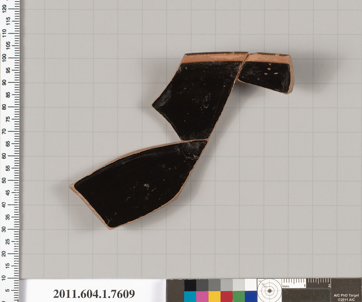 Terracotta rim fragment of a kylix (drinking cup), Terracotta, Greek, Attic