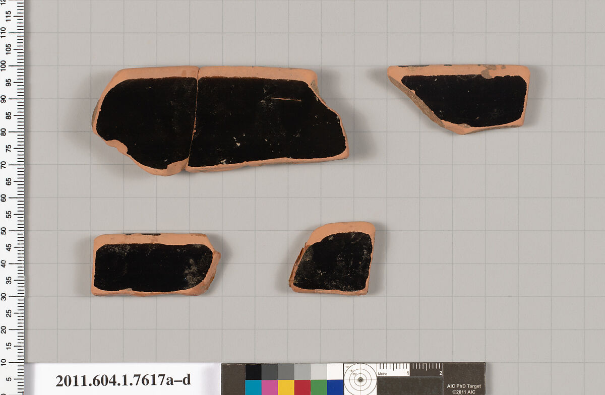 Terracotta rim fragments of a kylix (drinking cup), Terracotta, Greek, Attic