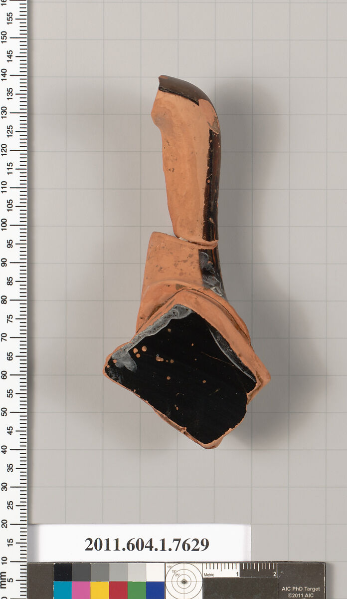 Terracotta fragment of a kylix (drinking cup), Terracotta, Greek, Attic