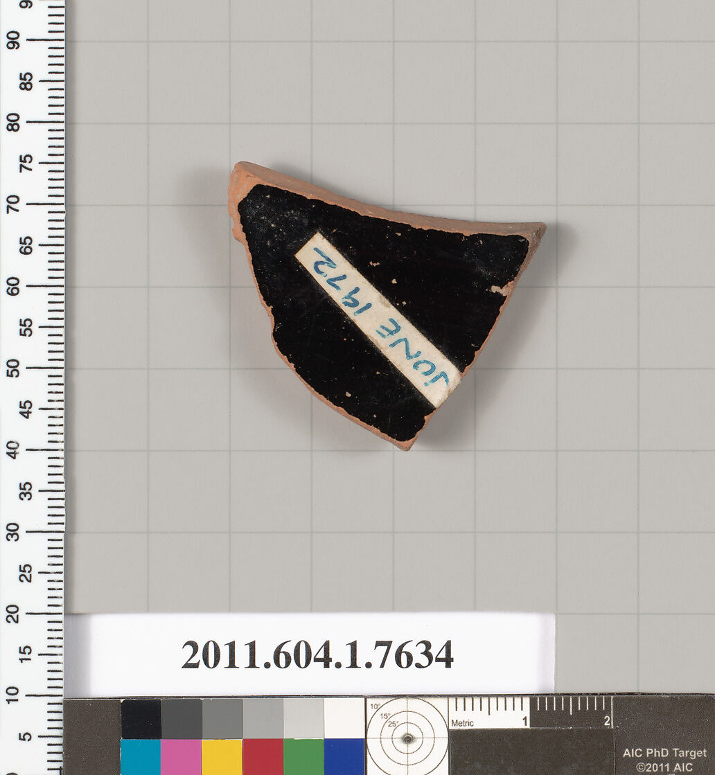 Terracotta fragment of a kylix (drinking cup), Terracotta, Greek, Attic