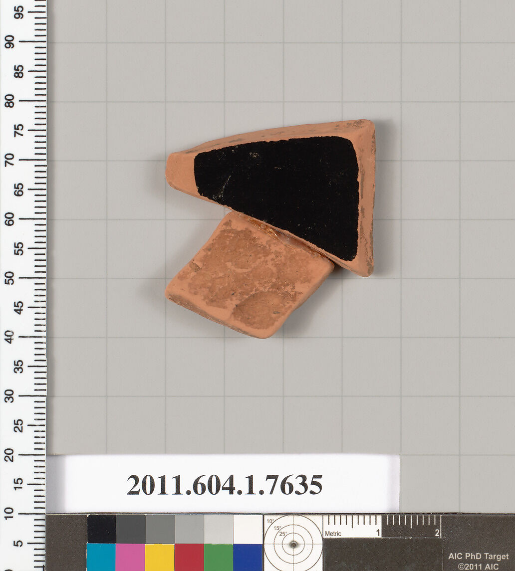 Terracotta fragment of a kylix (drinking cup), Terracotta, Greek, Attic