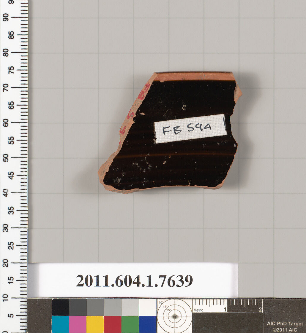 Terracotta rim fragment of a kylix (drinking cup), Terracotta, Greek, Attic