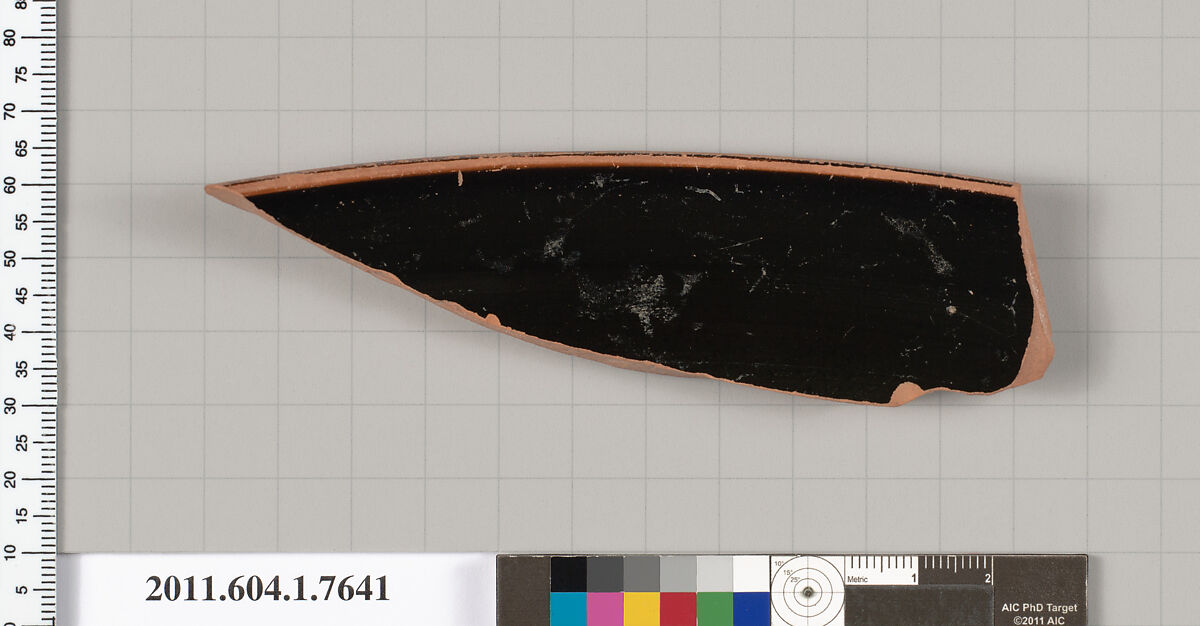 Terracotta fragment of a kylix (drinking cup), Terracotta, Greek, Attic