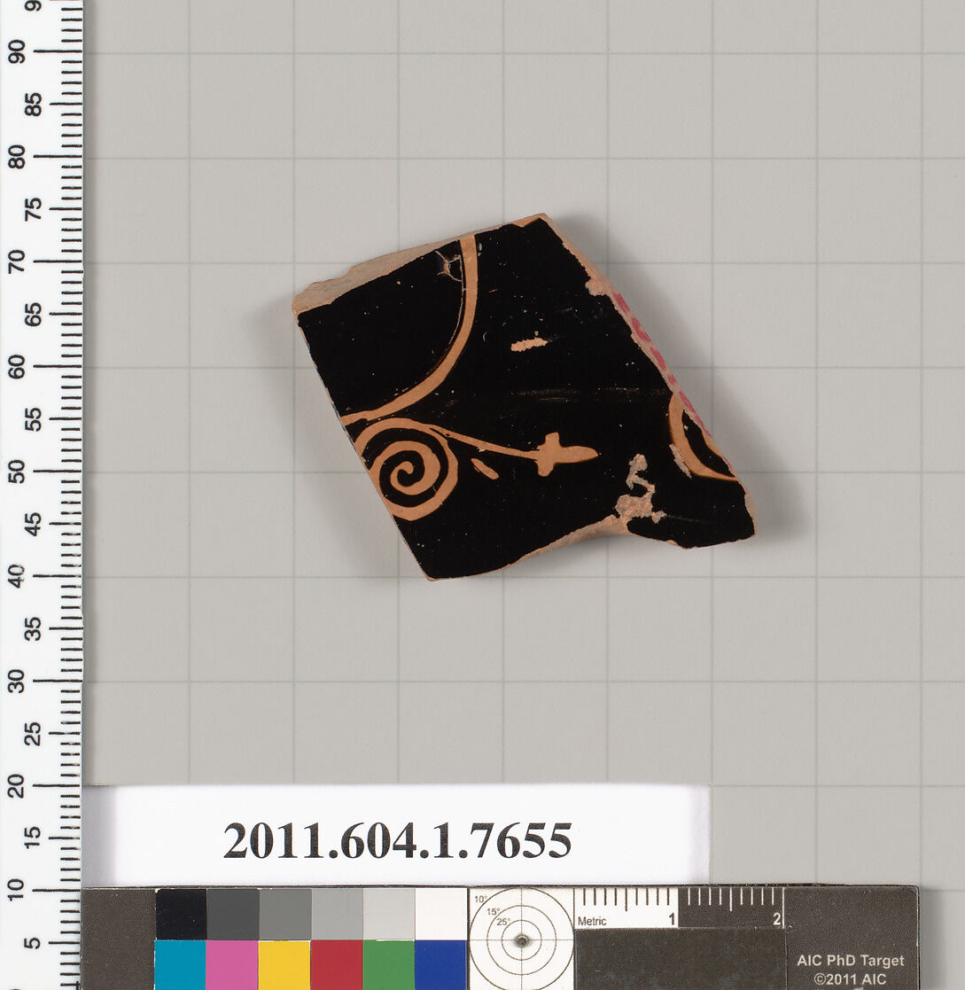 Terracotta fragment of a kylix (drinking cup), Terracotta, Greek, Attic