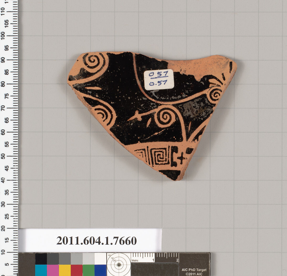 Terracotta fragment of a kylix (drinking cup), Terracotta, Greek, Attic