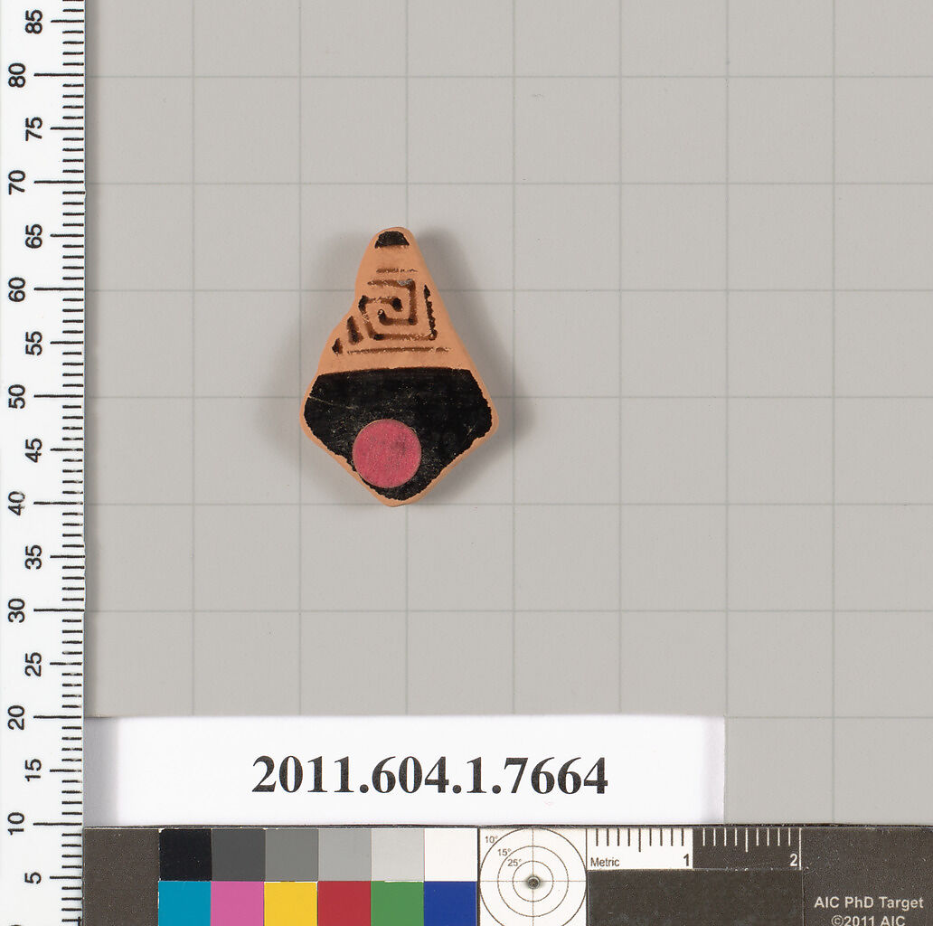 Terracotta fragment of a kylix (drinking cup), Terracotta, Greek, Attic