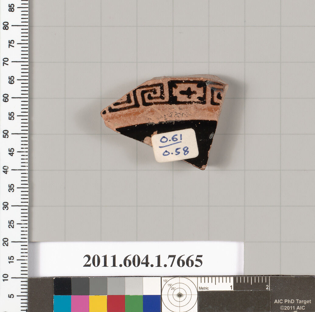 Terracotta fragment of a kylix (drinking cup), Terracotta, Greek, Attic