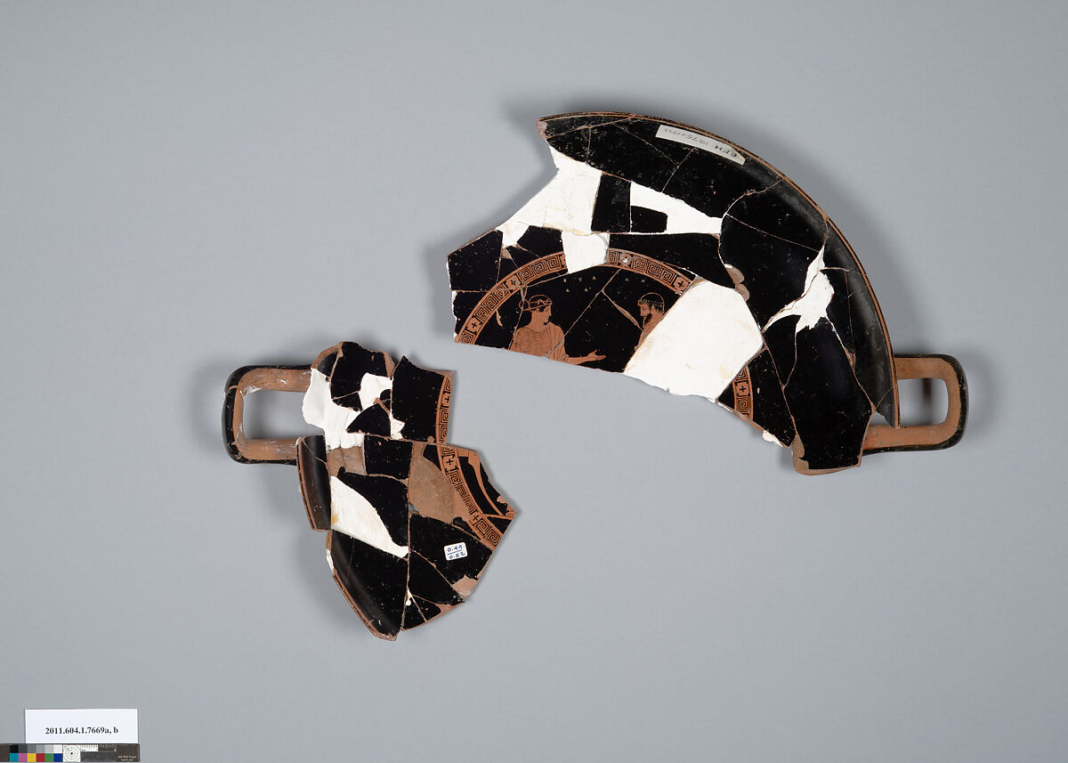 Terracotta fragments of a kylix (drinking cup), Terracotta, Greek, Attic 