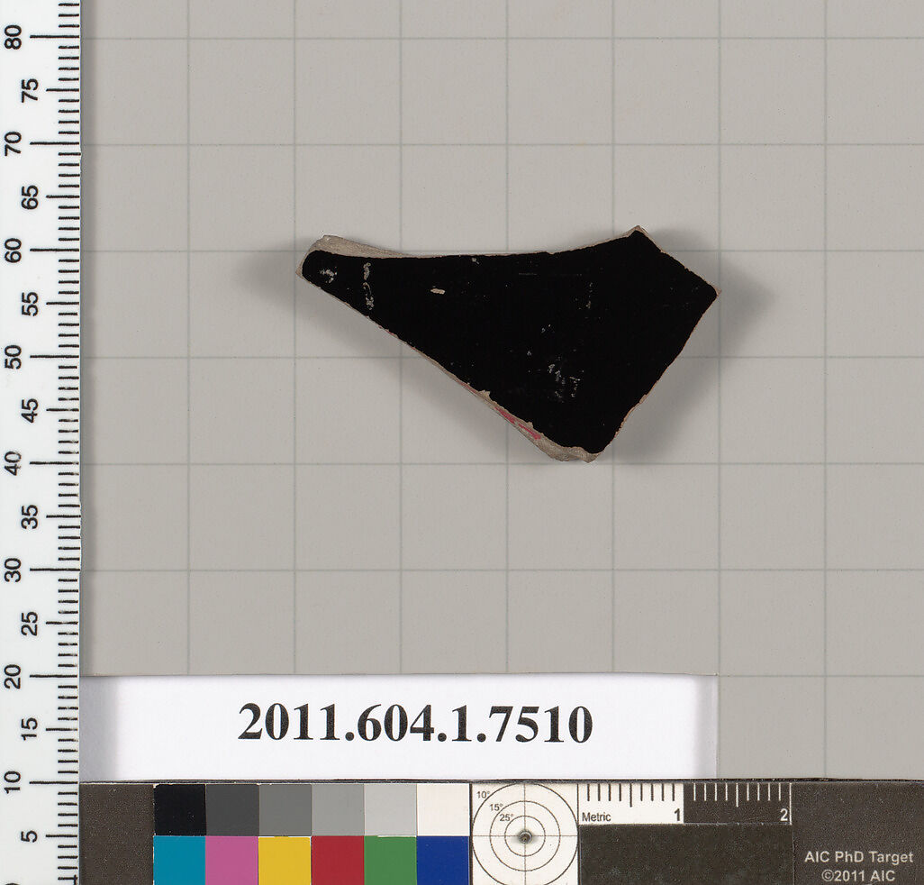 Terracotta fragment of a kylix (drinking cup), Terracotta, Greek, Attic