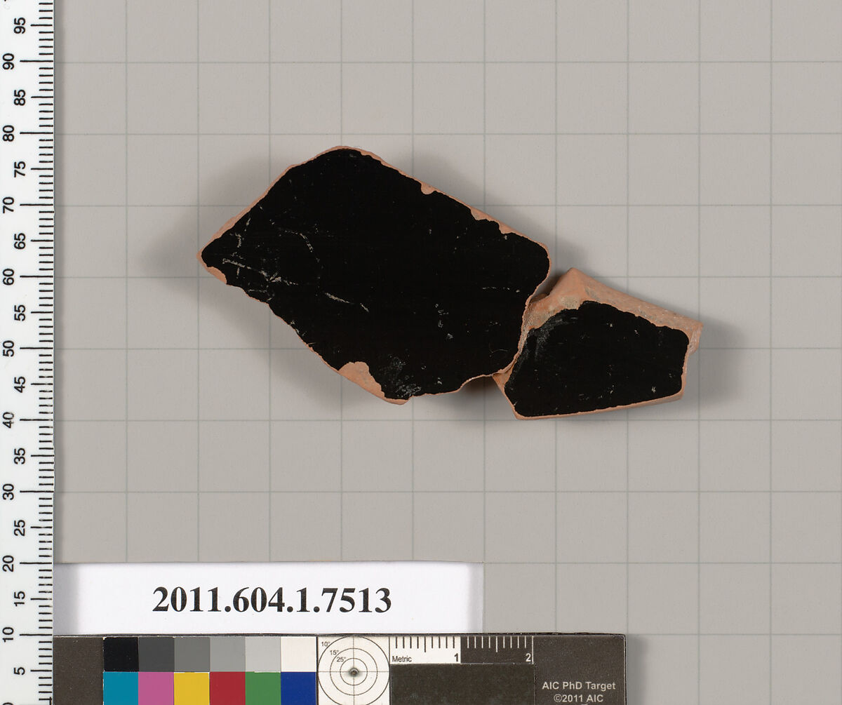 Terracotta fragment of a kylix (drinking cup), Terracotta, Greek, Attic