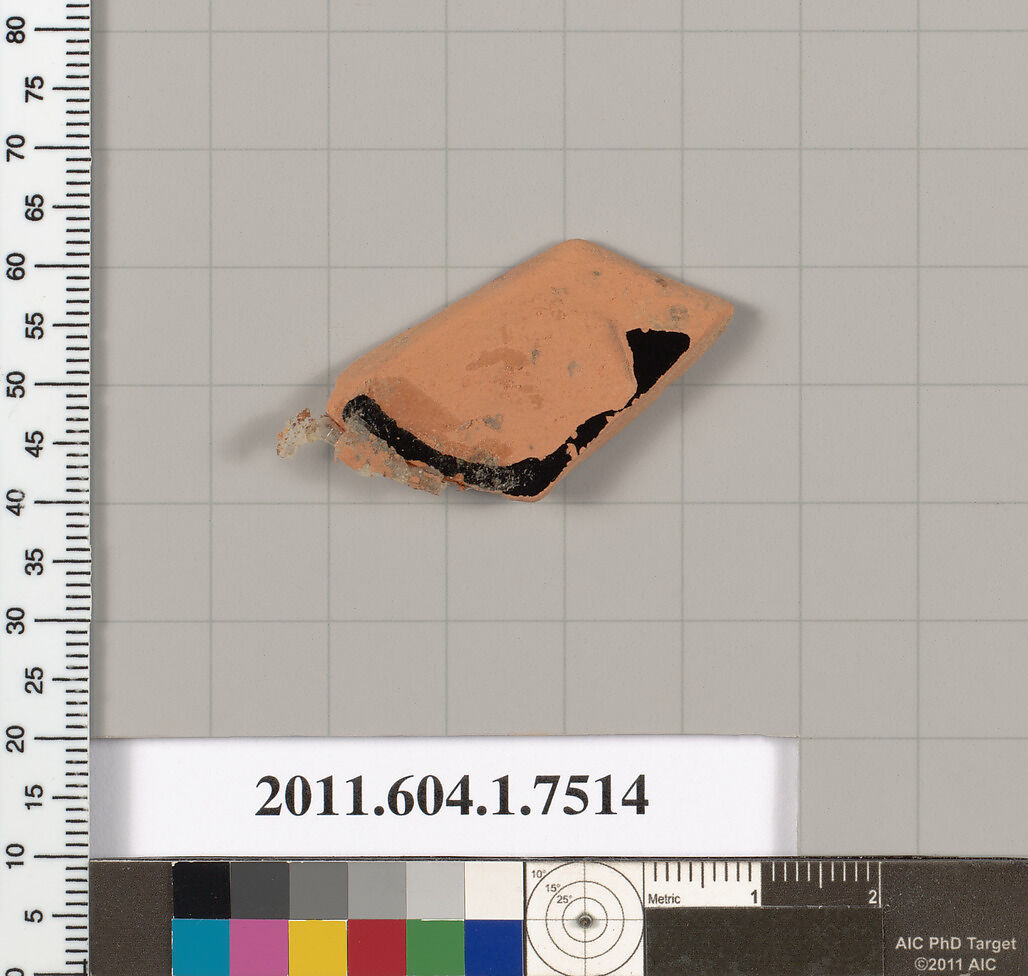 Terracotta fragment of a kylix (drinking cup), Terracotta, Greek, Attic