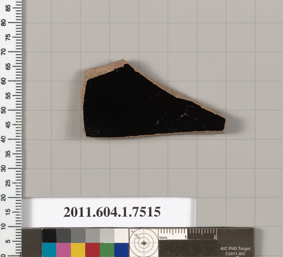 Terracotta fragment of a kylix (drinking cup), Terracotta, Greek, Attic