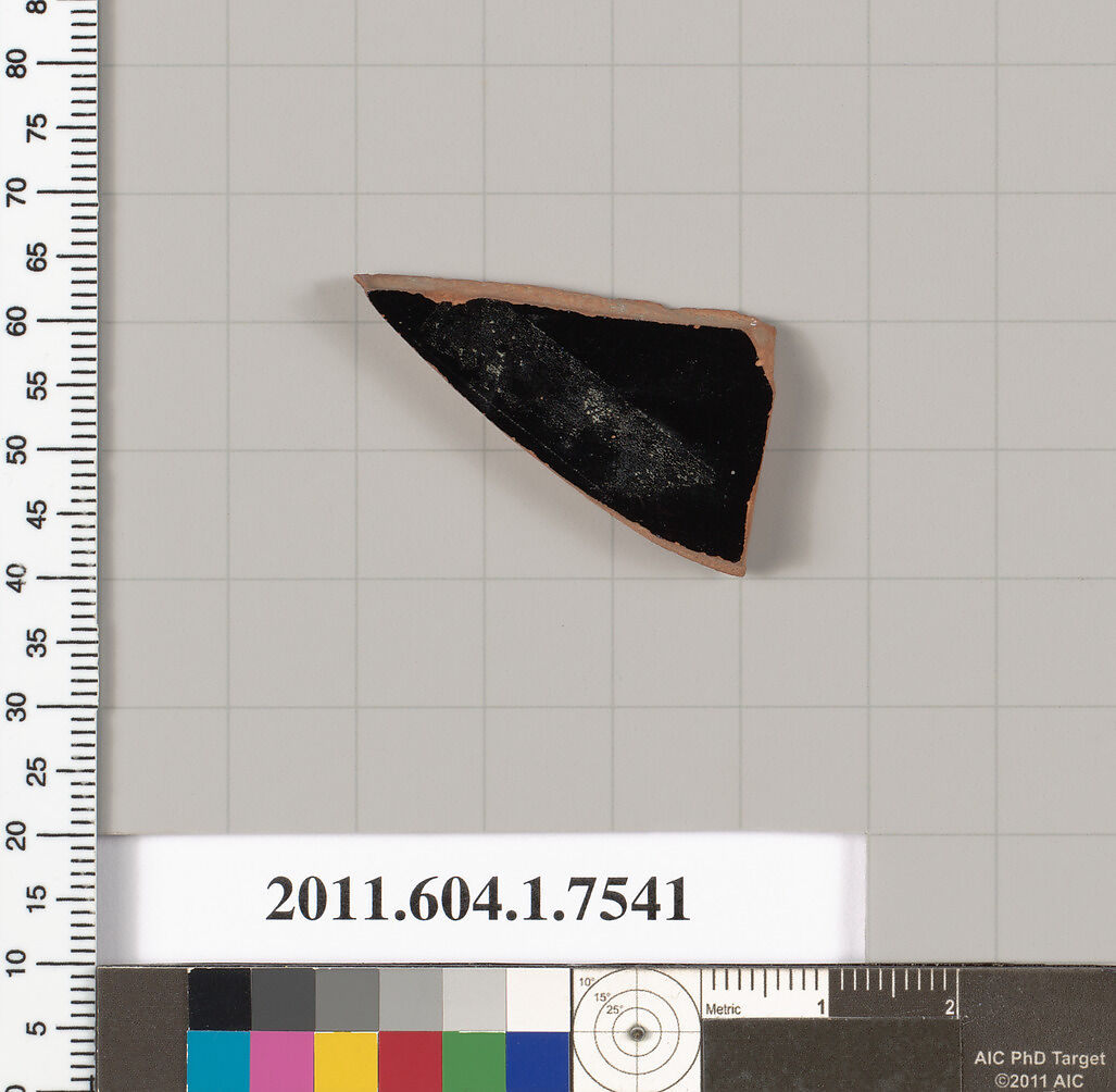 Terracotta fragment of a kylix (drinking cup), Terracotta, Greek, Attic