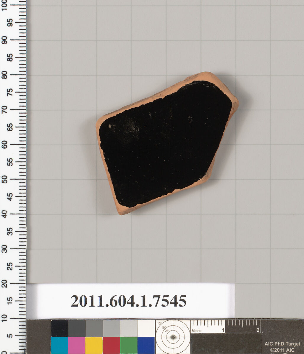 Terracotta fragment of a kylix (drinking cup), Terracotta, Greek, Attic