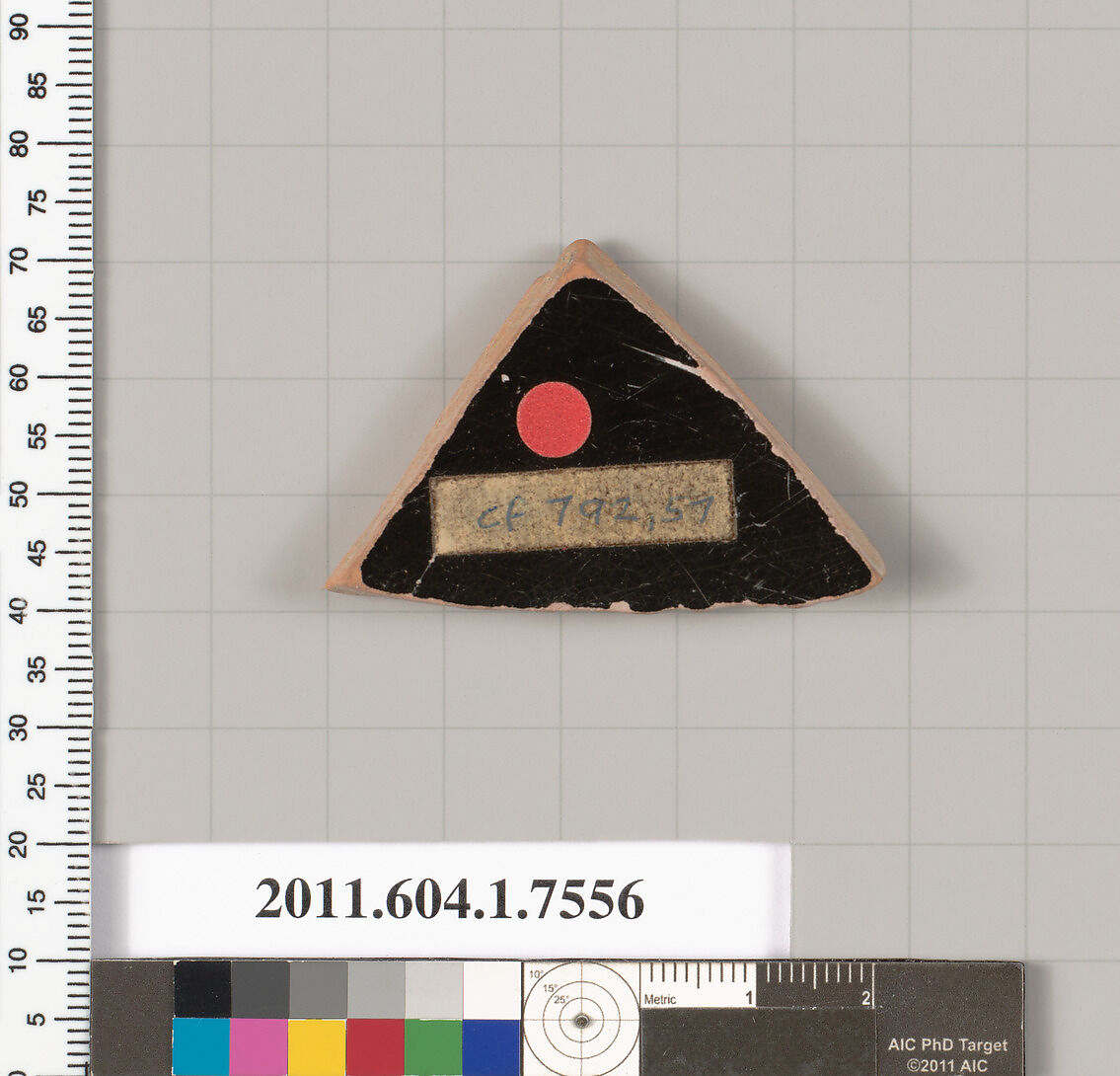 Terracotta fragment of a kylix (drinking cup), Terracotta, Greek, Attic