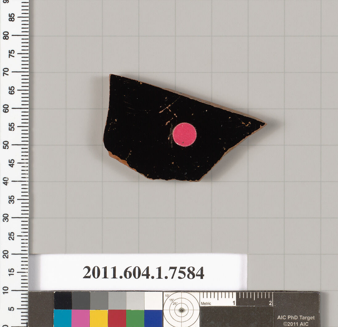 Terracotta fragment of a kylix (drinking cup), Terracotta, Greek, Attic