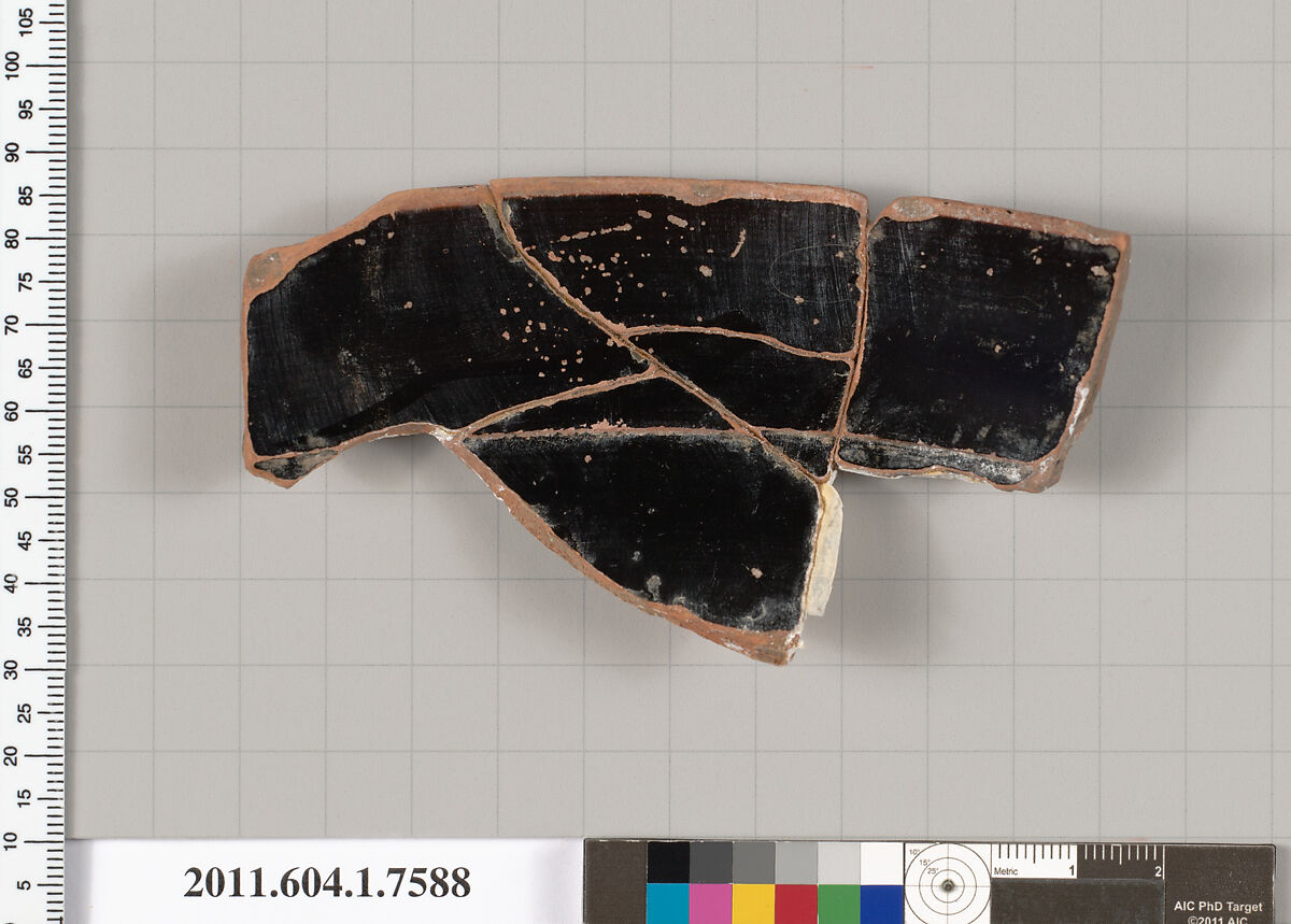Terracotta rim fragment of a kylix (drinking cup), Terracotta, Greek, Attic