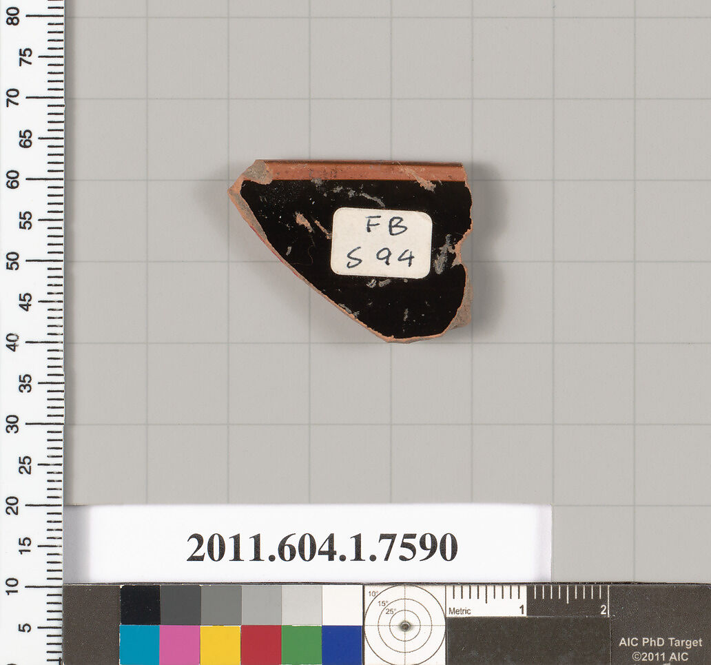 Terracotta rim fragment of a kylix (drinking cup), Terracotta, Greek, Attic