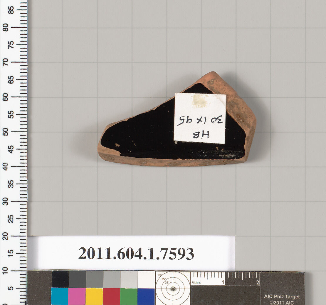 Terracotta fragment of a kylix (drinking cup), Terracotta, Greek, Attic
