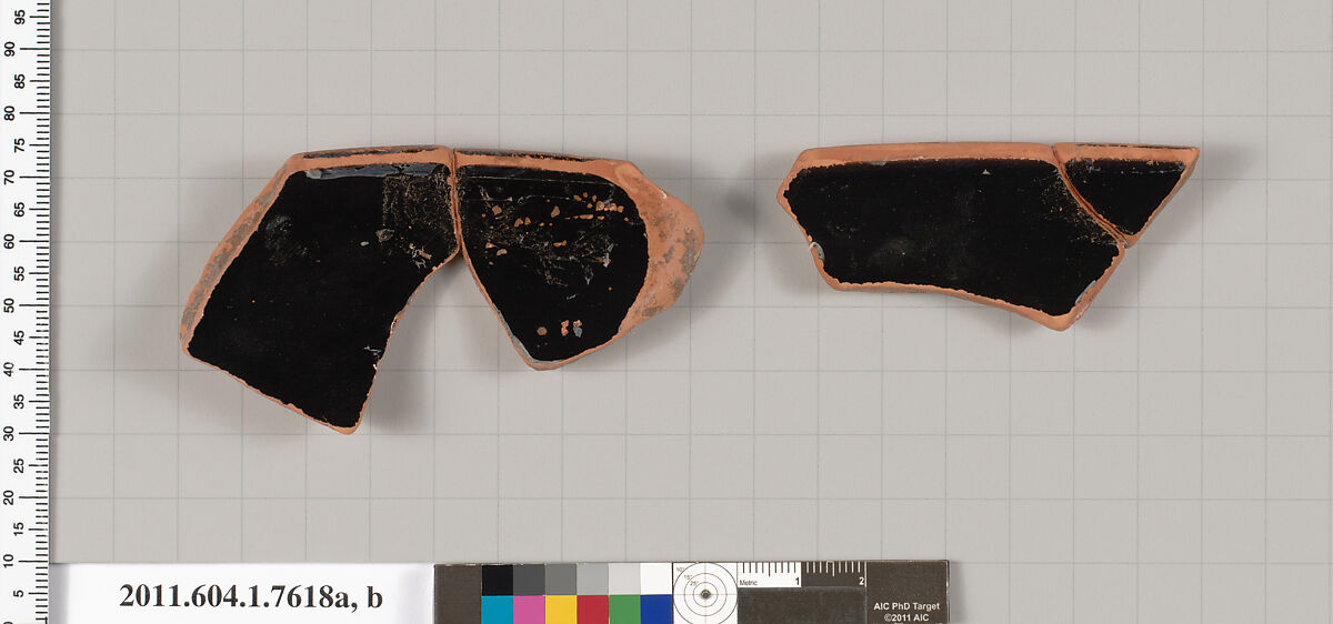 Terracotta rim fragments of a kylix (drinking cup), Terracotta, Greek, Attic