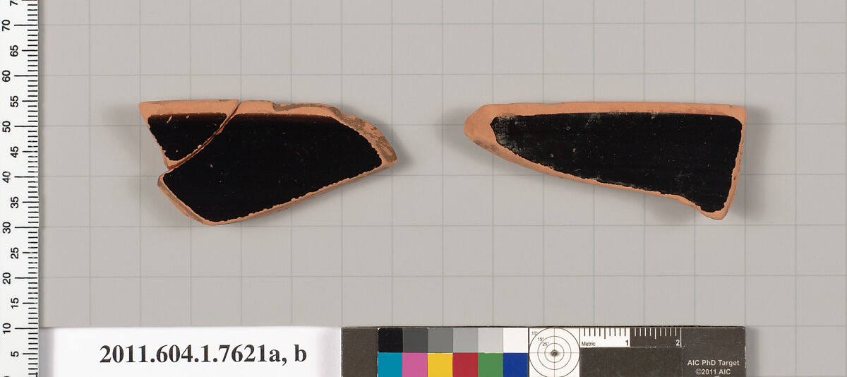 Terracotta rim fragments of a kylix (drinking cup), Terracotta, Greek, Attic