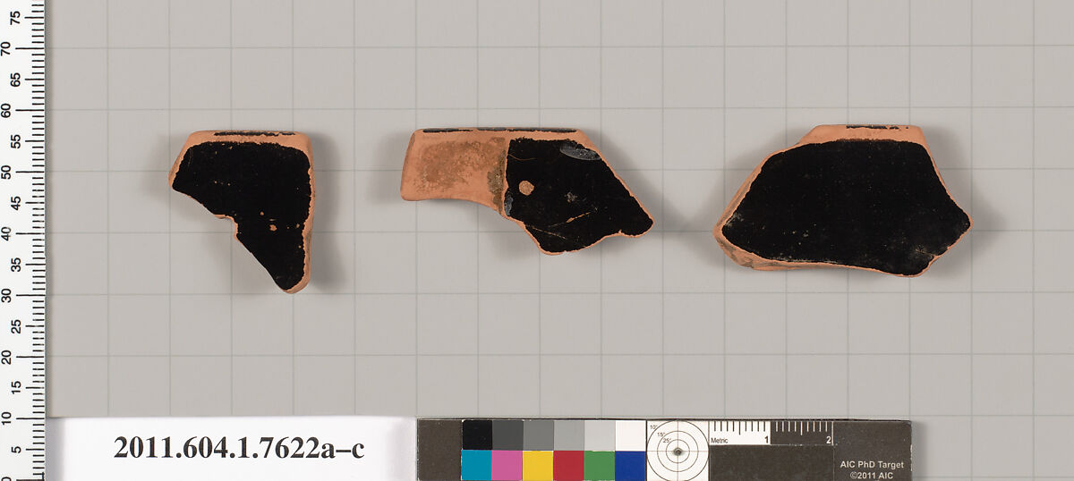 Terracotta rim fragments of kylikes (drinking cups), Terracotta, Greek, Attic