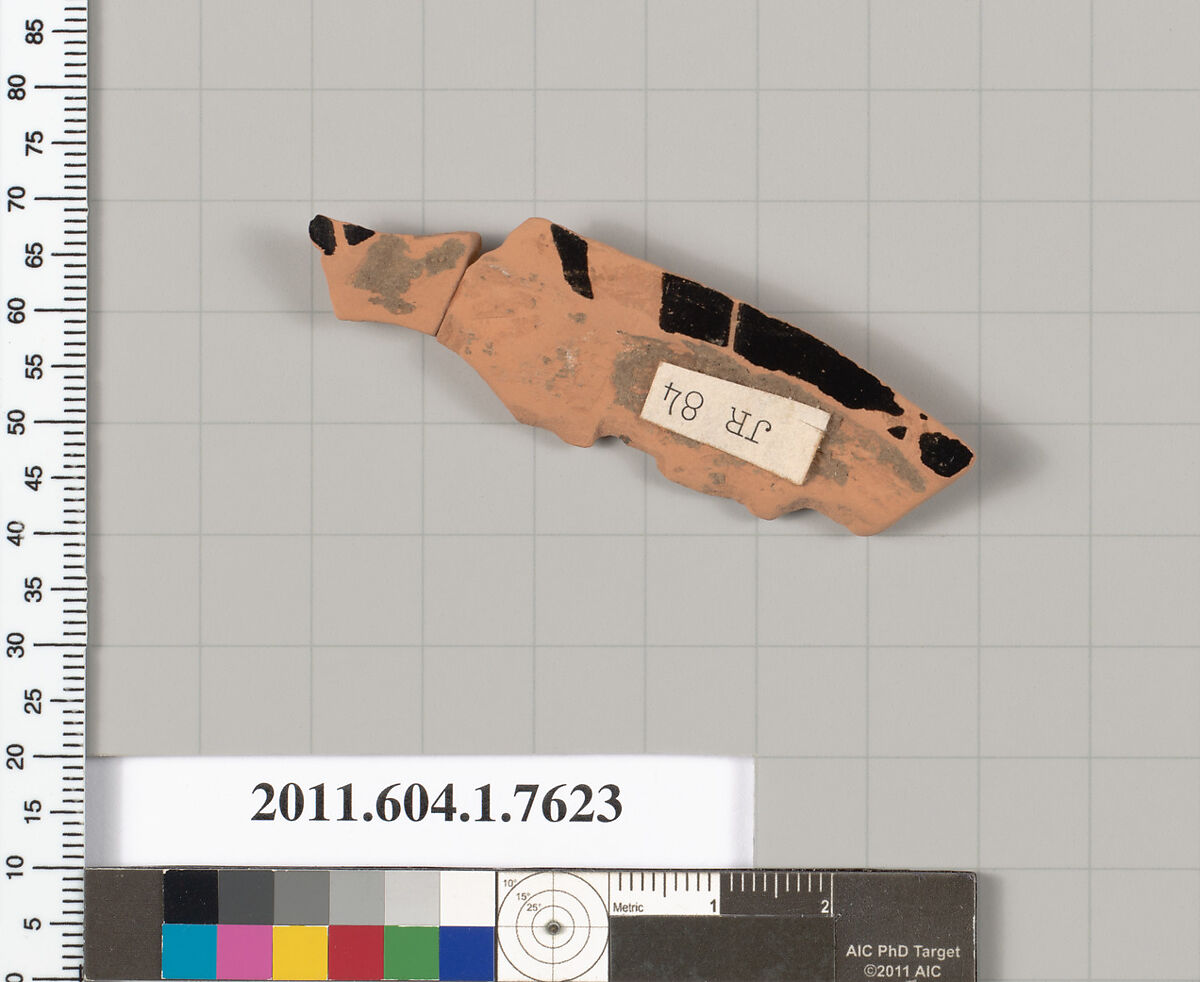 Terracotta fragment of a kylix (drinking cup), Terracotta, Greek, Attic