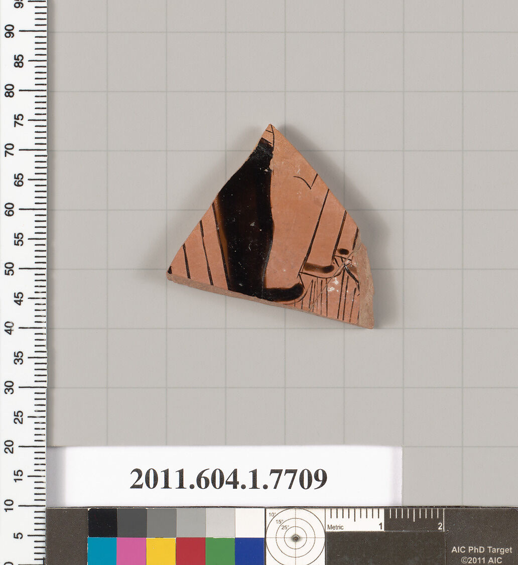 Terracotta fragment of a kylix (drinking cup), Terracotta, Greek, Attic