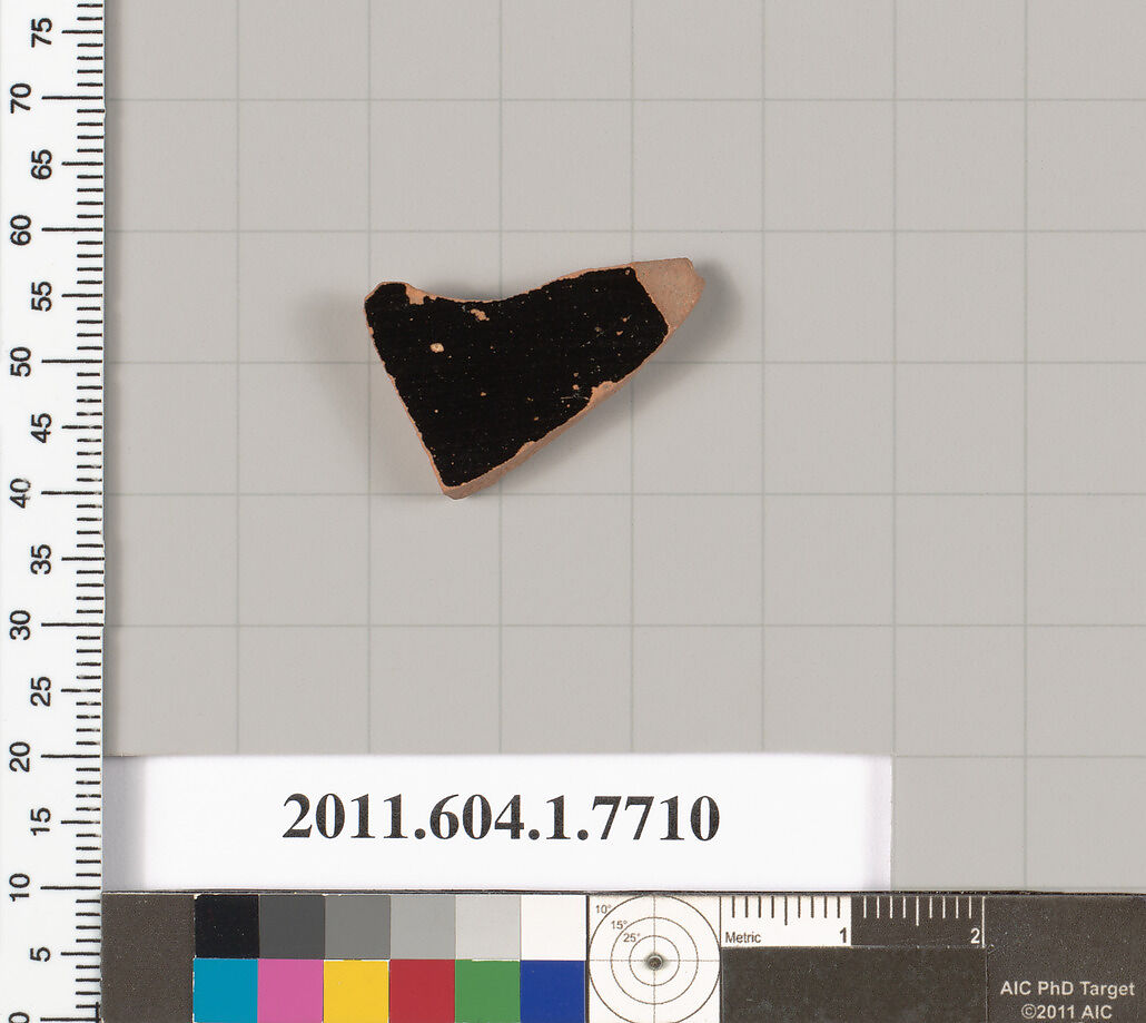 Terracotta fragment of a kylix (drinking cup), Terracotta, Greek, Attic