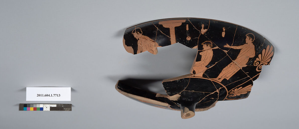 Terracotta fragment of a kylix (drinking cup), Terracotta, Greek, Attic