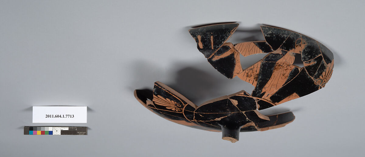 Terracotta fragment of a kylix (drinking cup), Terracotta, Greek, Attic