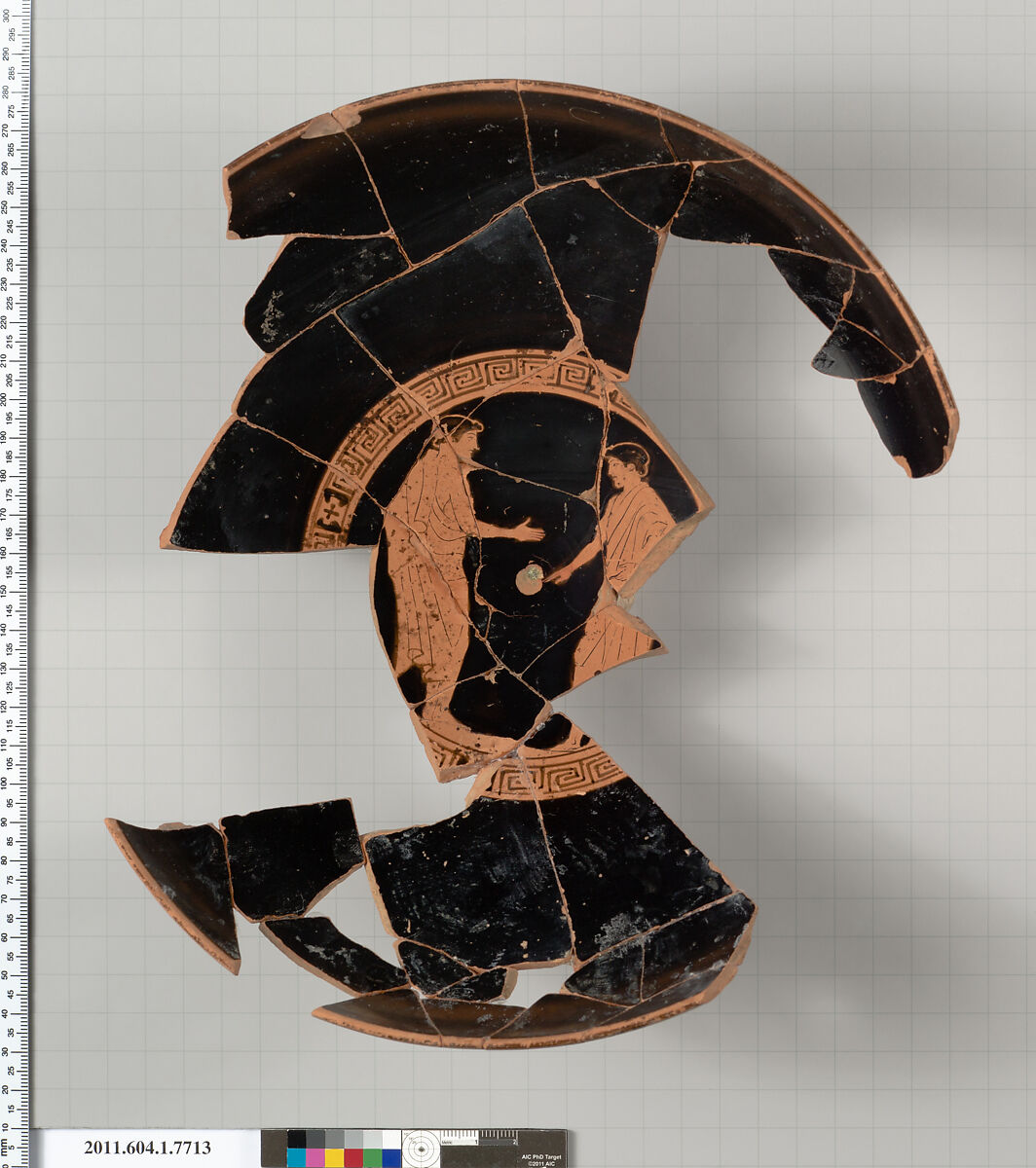 Terracotta fragment of a kylix (drinking cup), Terracotta, Greek, Attic