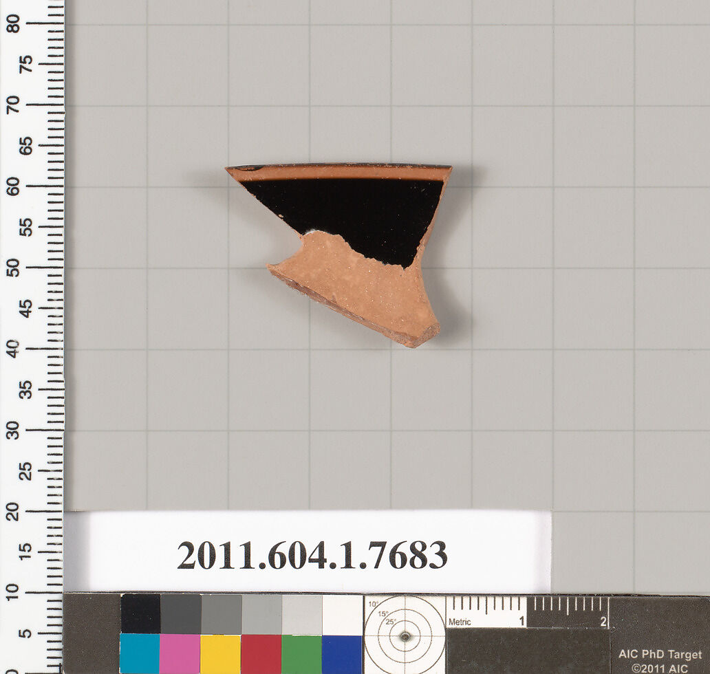 Terracotta rim fragment of a kylix (drinking cup), Terracotta, Greek, Attic
