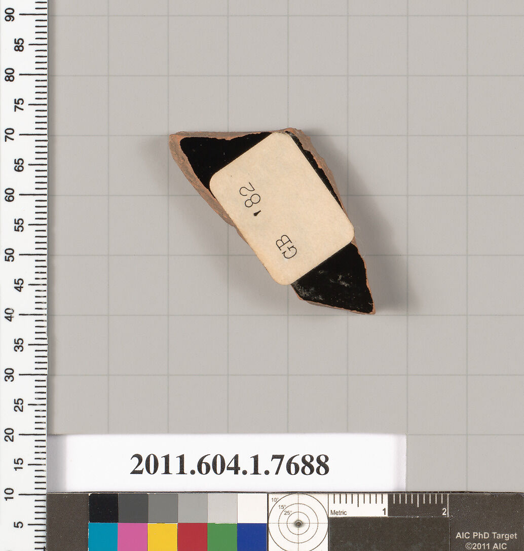 Terracotta fragment of a kylix (drinking cup), Terracotta, Greek, Attic