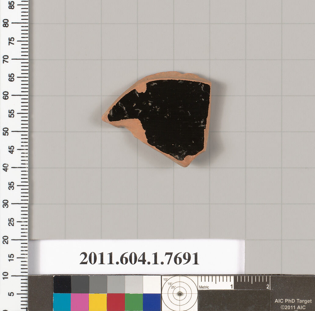 Terracotta fragment of a kylix (drinking cup), Terracotta, Greek, Attic