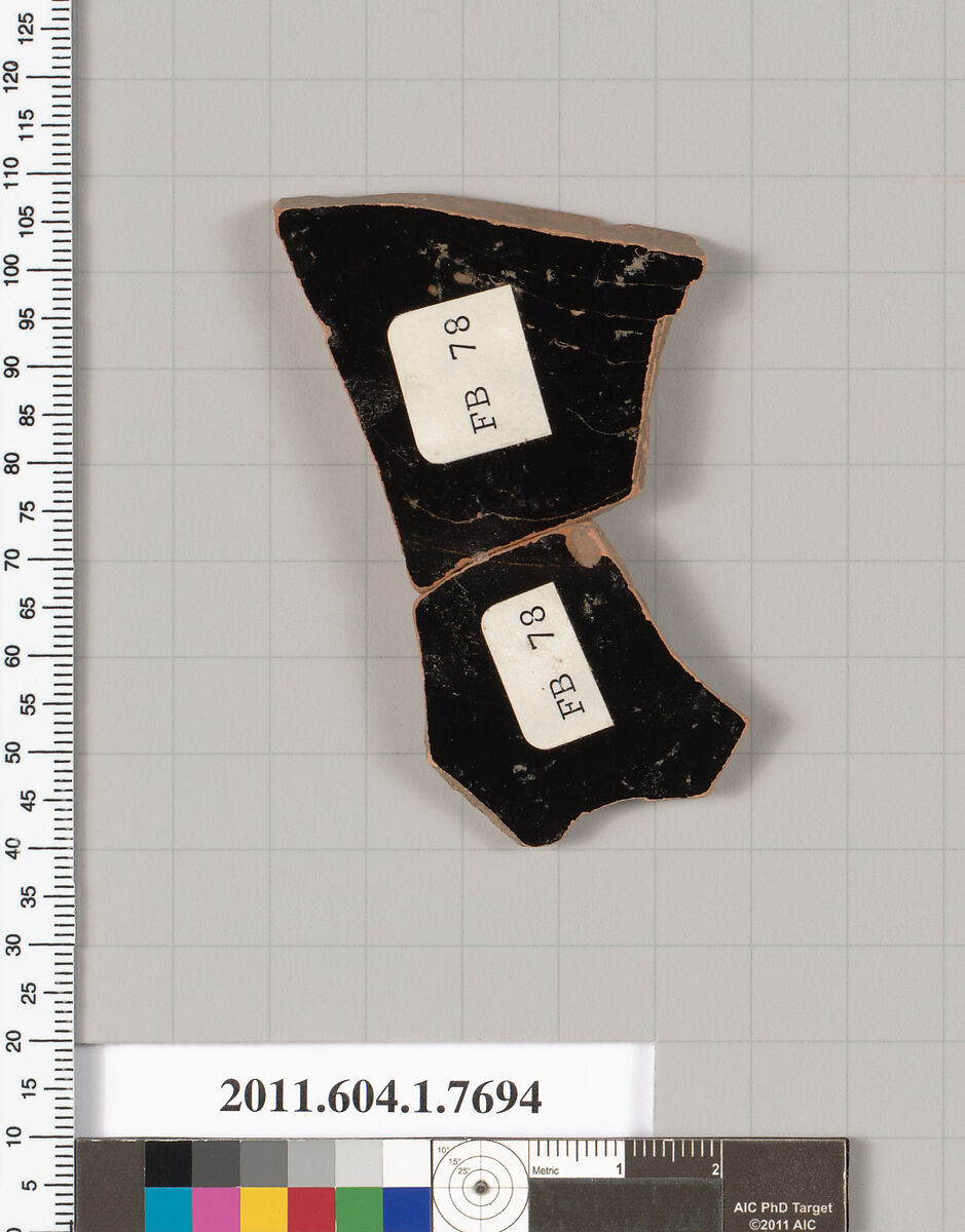 Terracotta fragment of a kylix (drinking cup), Terracotta, Greek, Attic