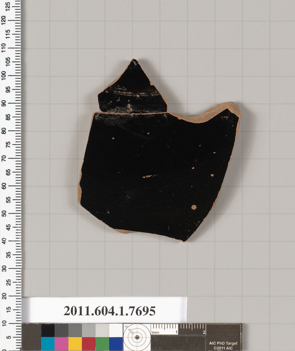 Terracotta fragment of a kylix (drinking cup), Terracotta, Greek, Attic