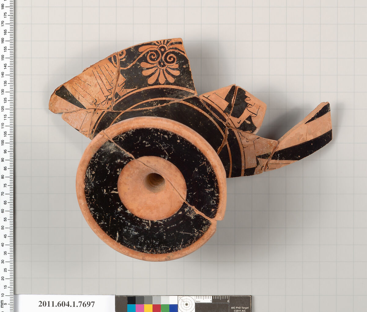 Terracotta fragment of a kylix (drinking cup), Terracotta, Greek, Attic