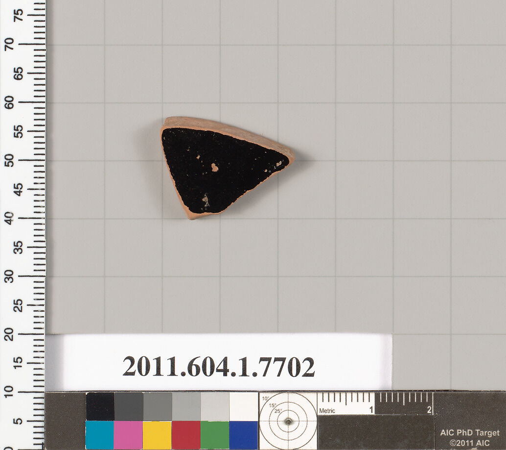 Terracotta fragment of a kylix (drinking cup), Terracotta, Greek, Attic
