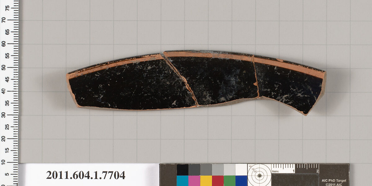 Terracotta fragment of a kylix (drinking cup), Terracotta, Greek, Attic