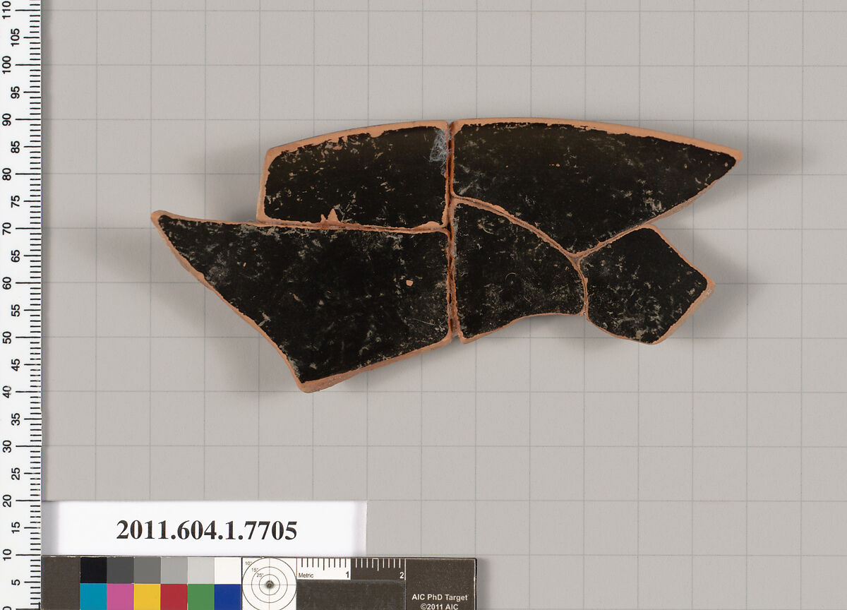 Terracotta fragment of a kylix (drinking cup), Terracotta, Greek, Attic