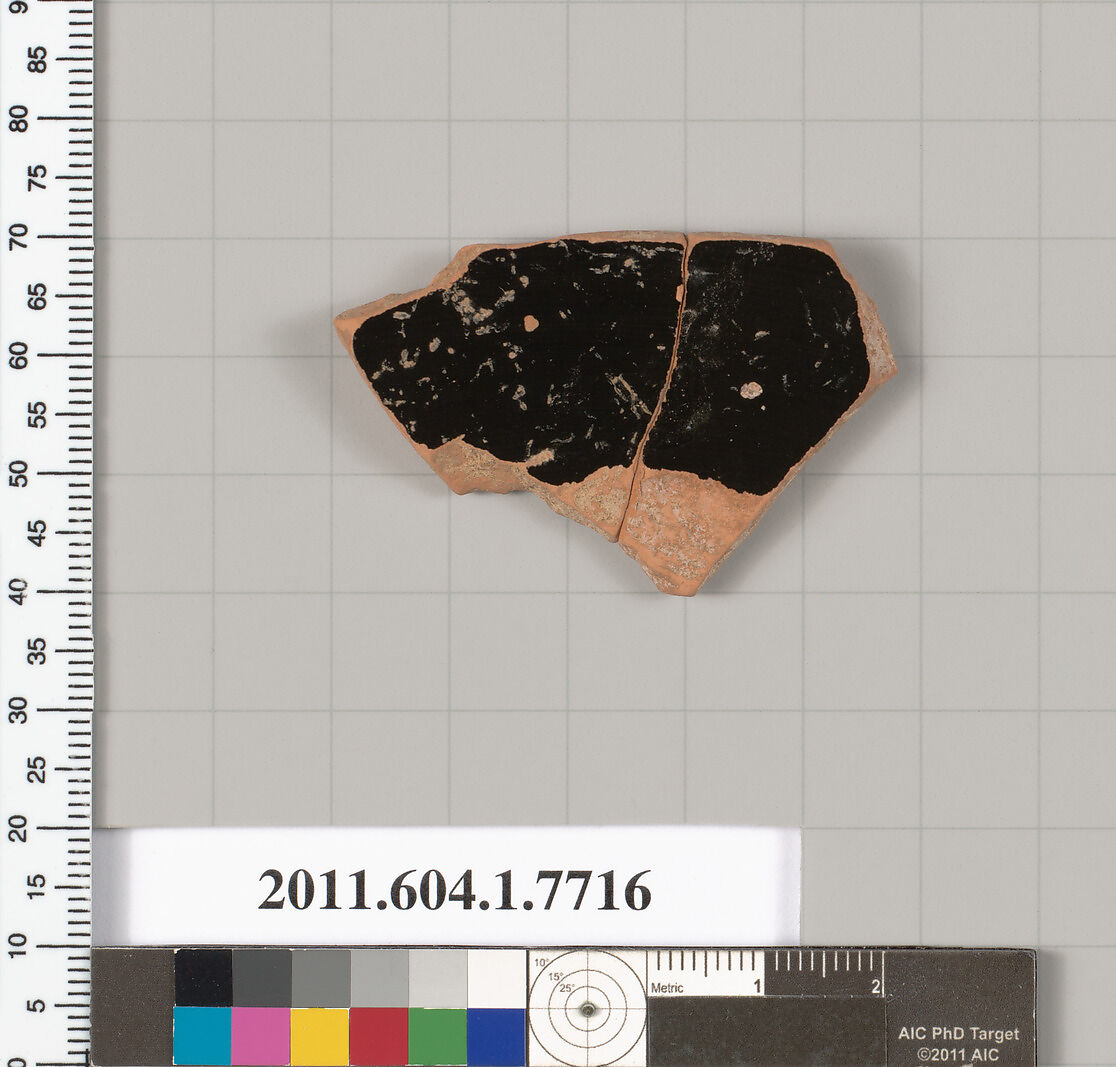 Terracotta fragment of a kylix (drinking cup), Terracotta, Greek, Attic