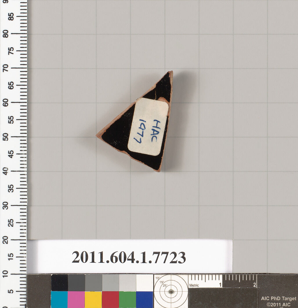 Terracotta fragment of a kylix (drinking cup), Terracotta, Greek, Attic
