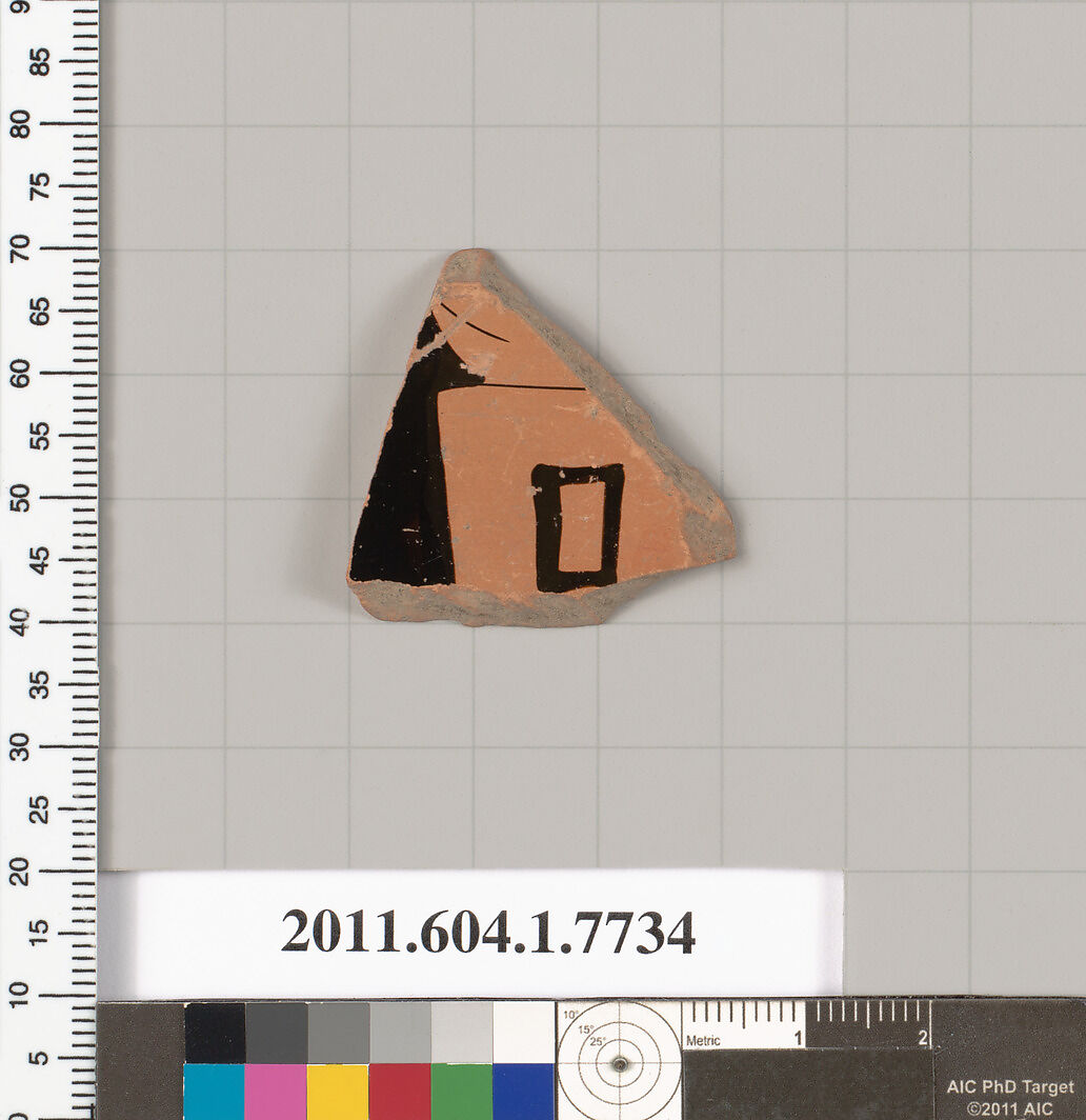 Terracotta fragment of a kylix (drinking cup), Terracotta, Greek, Attic