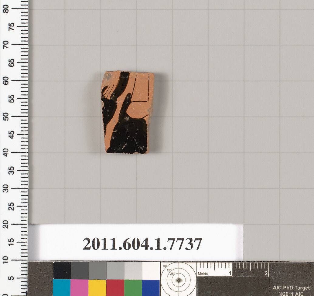 Terracotta fragment of a kylix (drinking cup), Terracotta, Greek, Attic